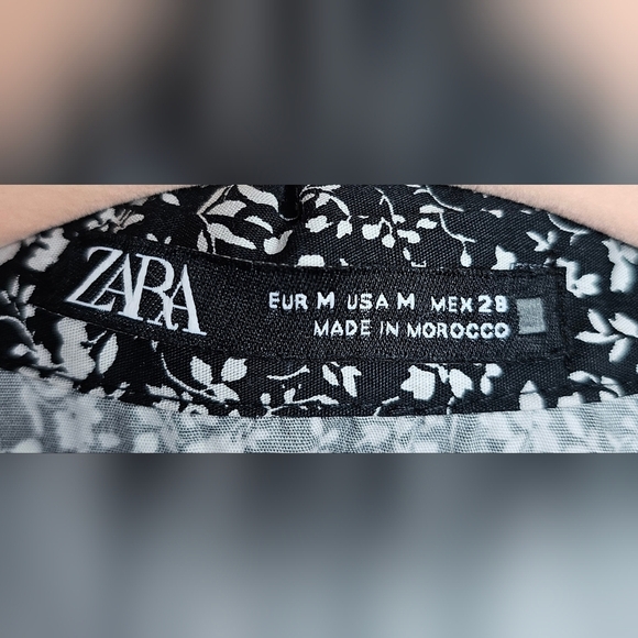 Zara Black White Floral Babydoll Crop Top MEDIUM - Picture 10 of 10